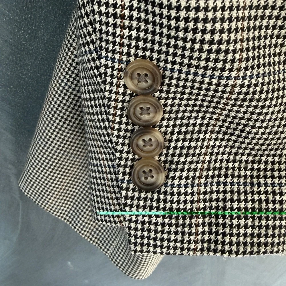 Jos A Bank Sport Coat Mens 46R Silk Wool Houndstooth Plaid Blazer Brown